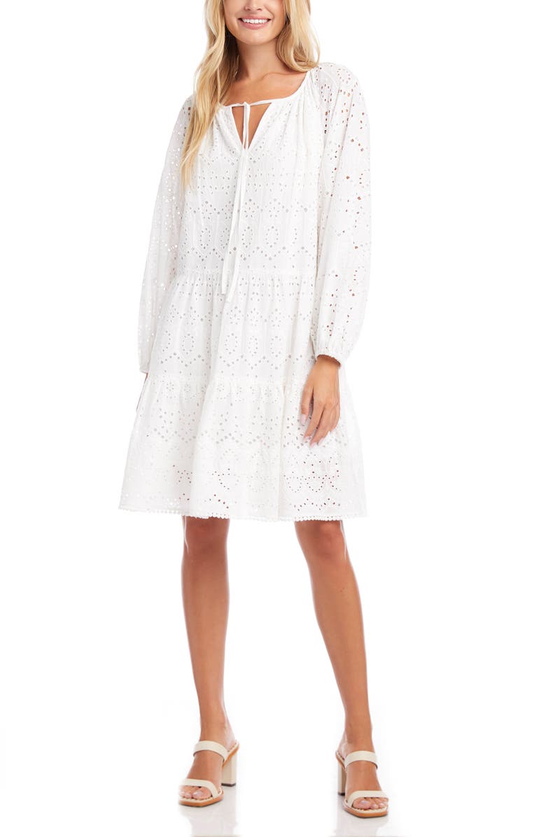 Karen Kane Tiered Long Sleeve Eyelet Dress, Alternate, color,