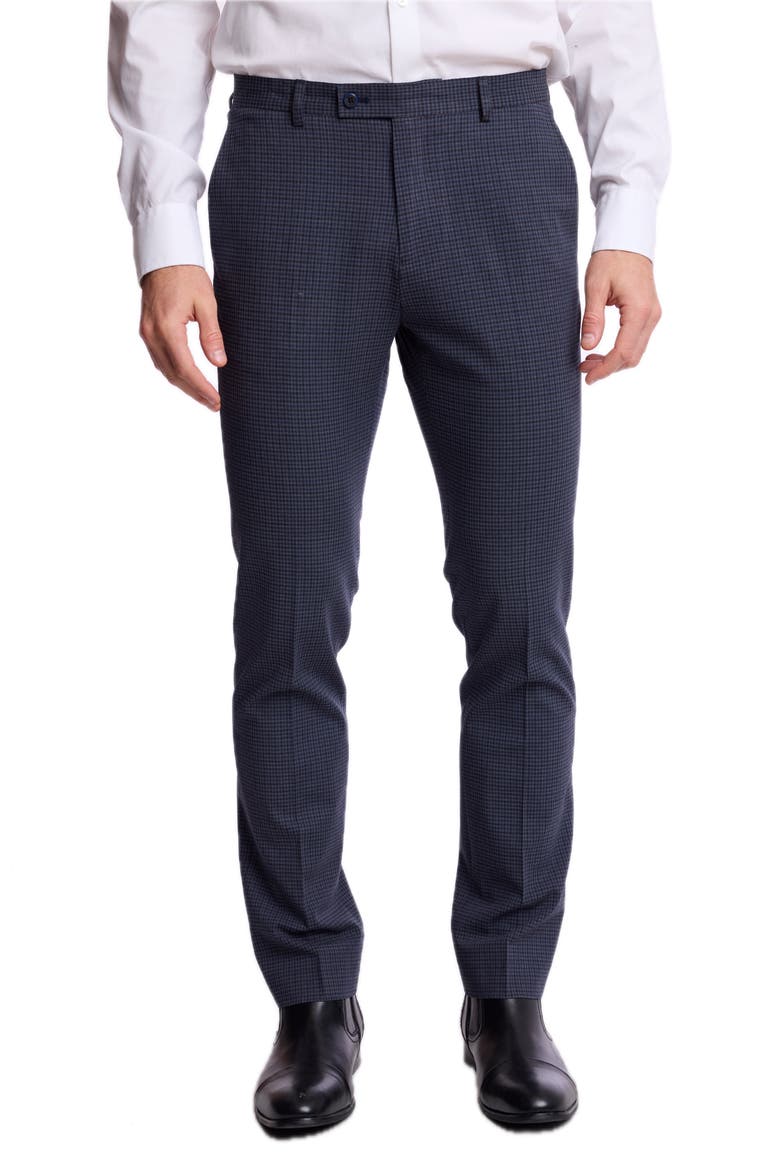Downing Slim Fit Gingham Stretch Pants, Main, color, NAVY BURGUNDY GINGHAM