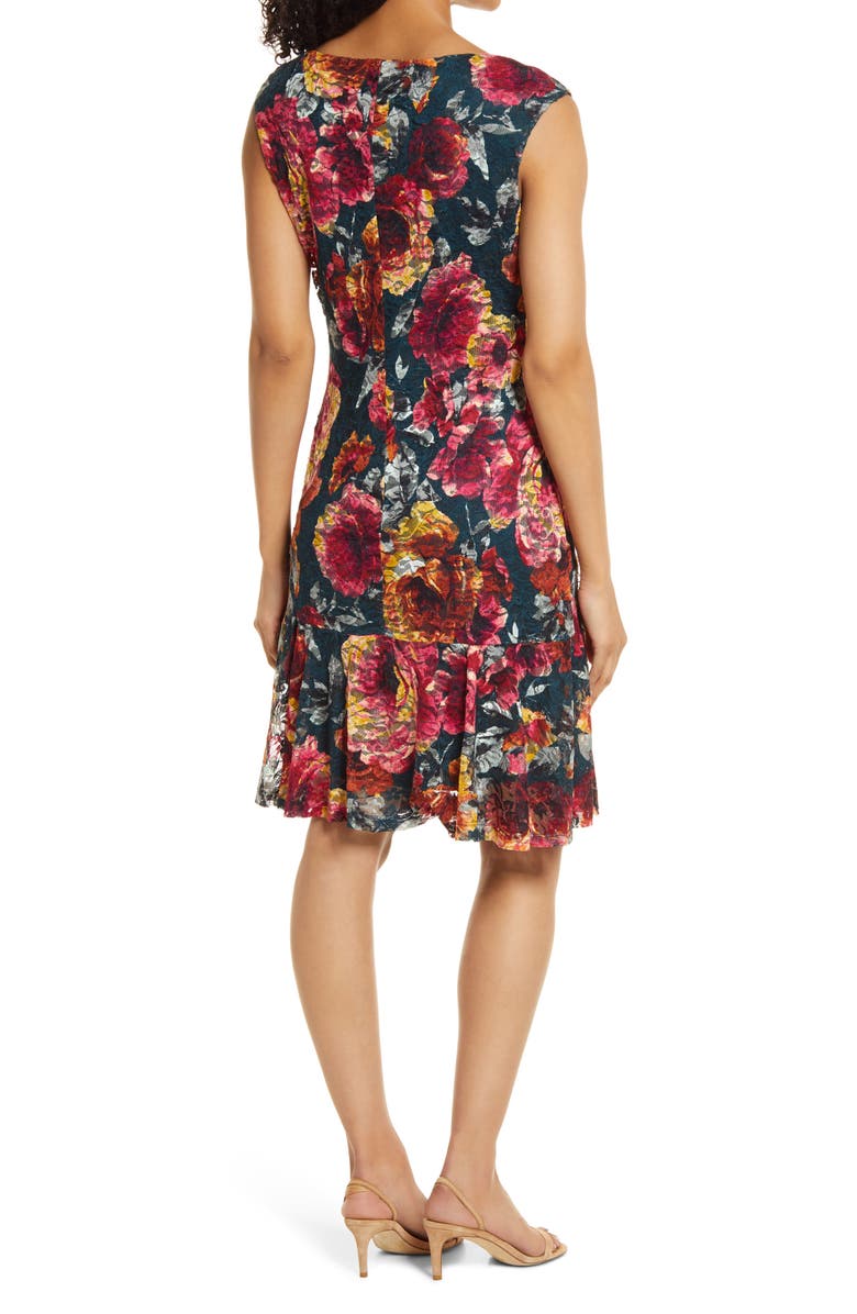 Connected Apparel Floral Print Lace & Ruffle Sheath Dress, Alternate, color, 