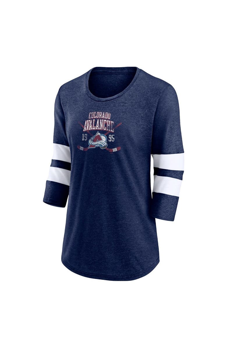 FANATICS Women's Fanatics Branded Heather Navy Colorado Avalanche Line Shift Tri-Blend Three-Quarter Sleeve T-Shirt, Alternate, color,