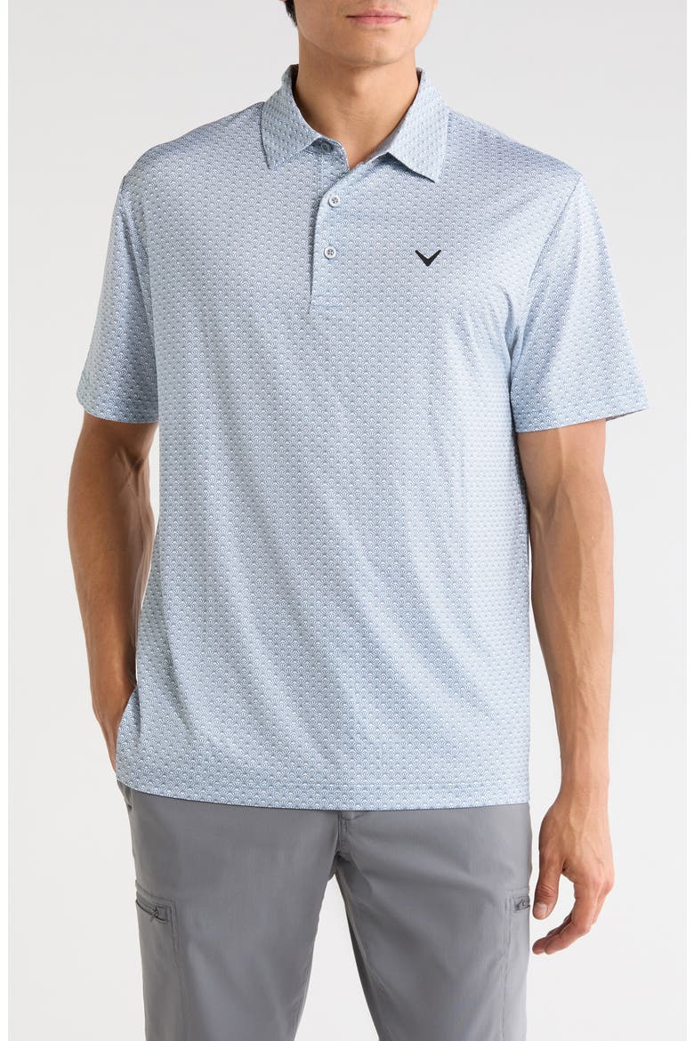 Chevron Foulard Print Short Sleeve Polo, Main, color, FLINT STONE