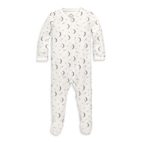 Shop Primary Baby Organic Zip Footie In Ivory Stars Moons