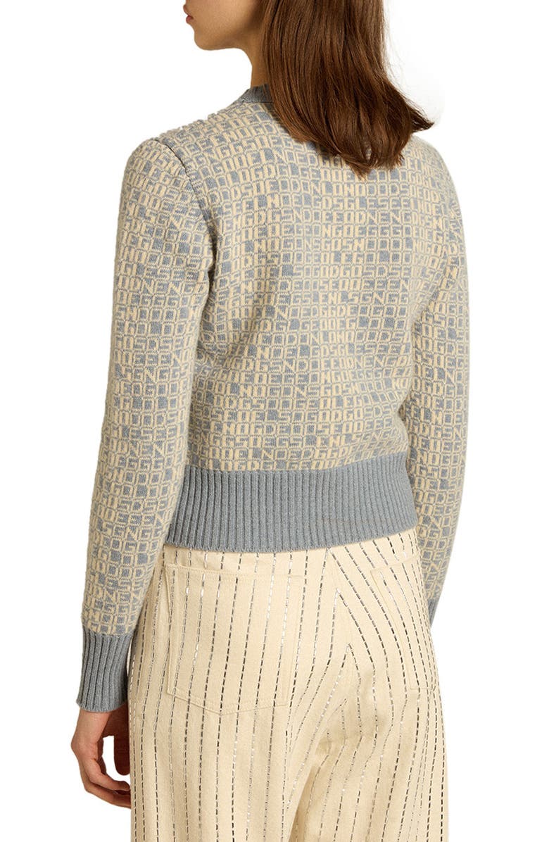 Golden Goose Logo Jacquard Wool & Cashmere Crop Sweater, Alternate, color, Spring Lake/ Lambs Wool
