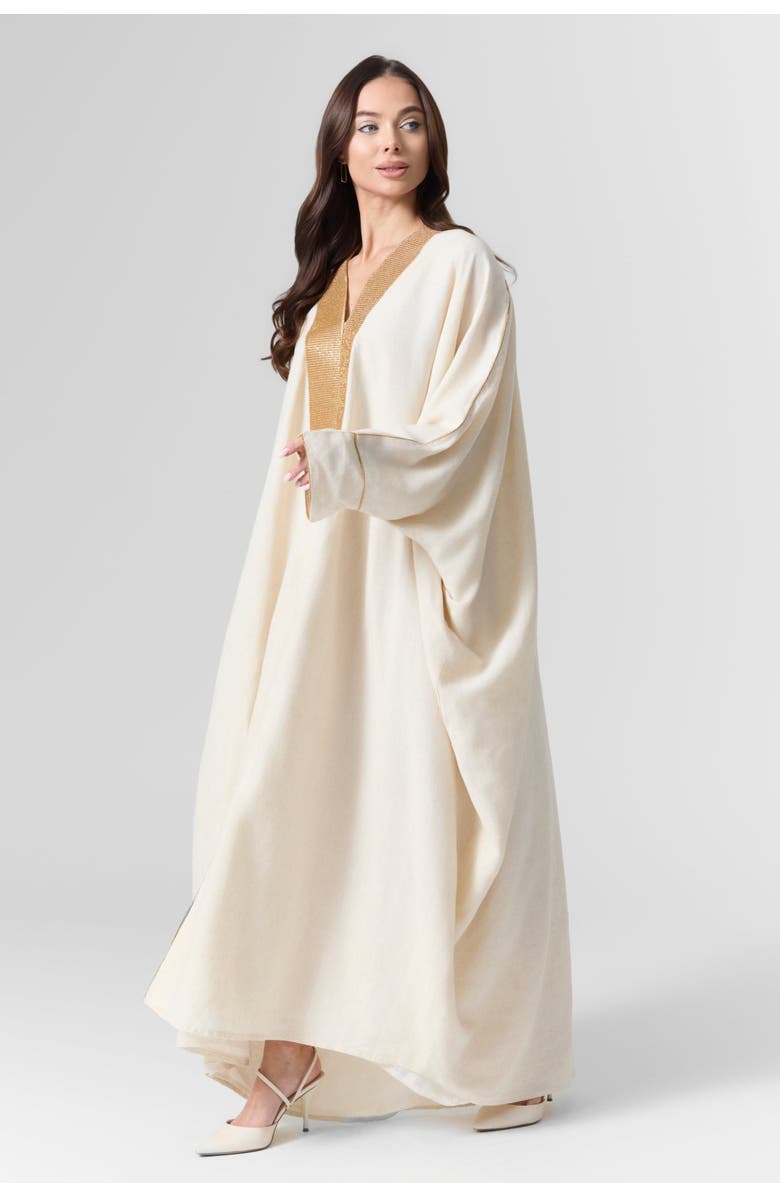 Le Fafo Luna Rhinestone Bisht kaftan, Alternate, color, Beige