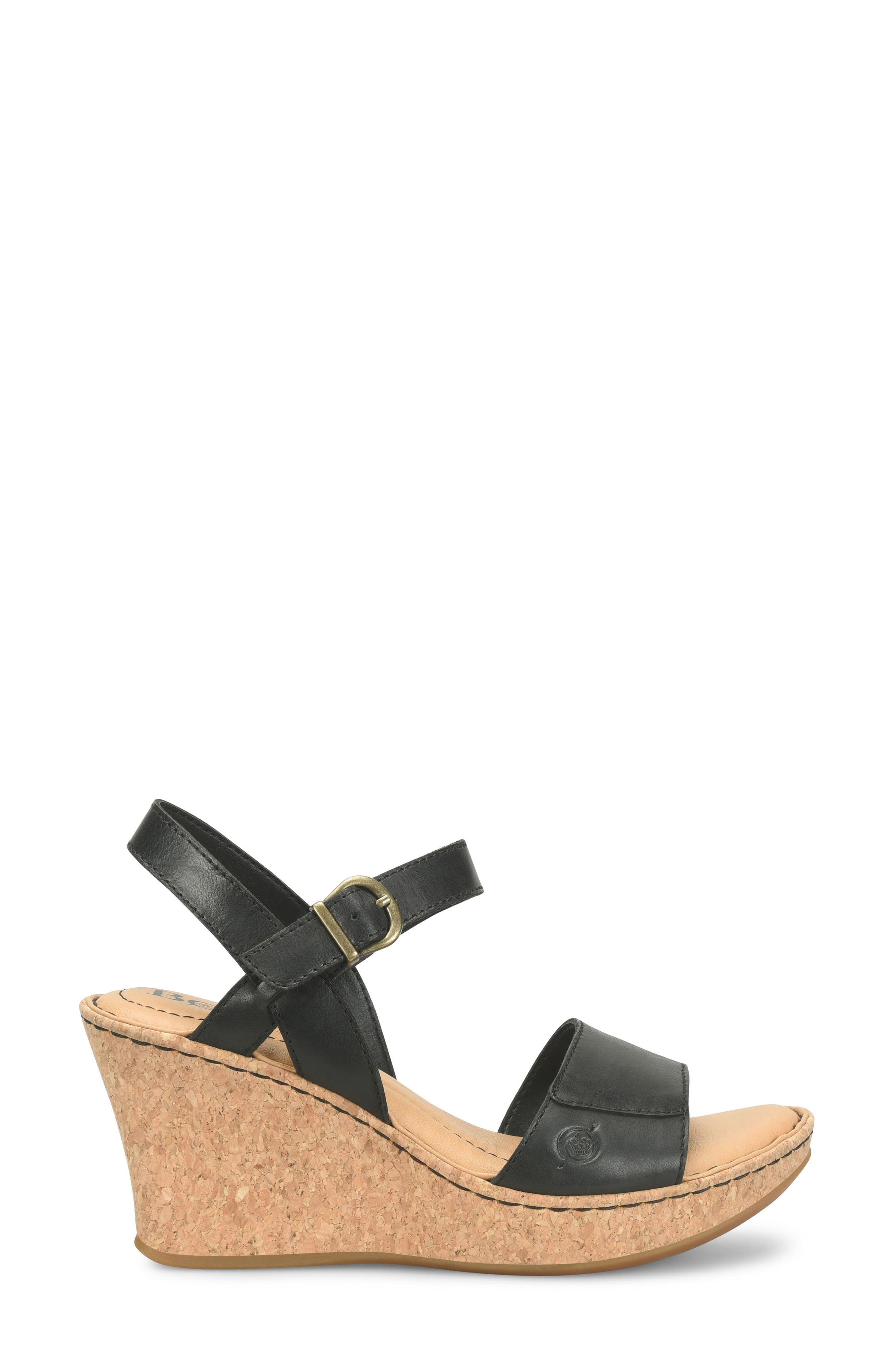 Børn Janine Wedge Sandal, Alternate, color, Black Leather