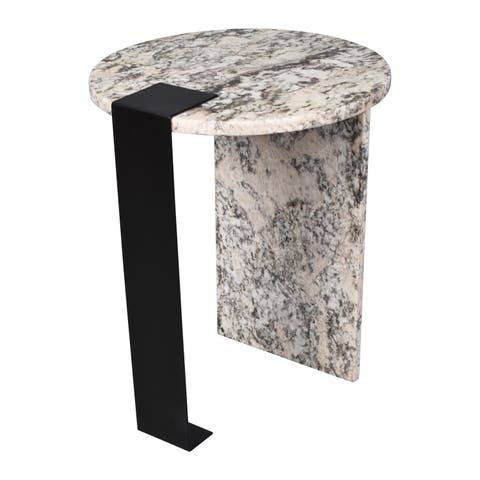 Lyra 20.66" Contemporary Natural Marble/Metal Handmade Round End Table