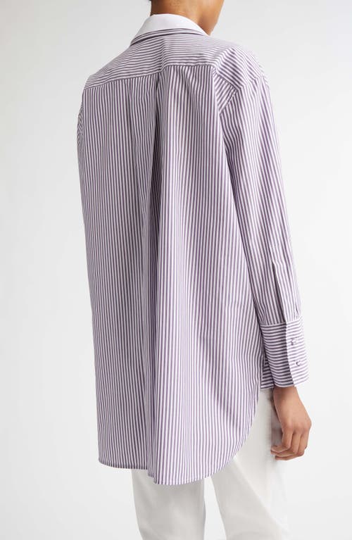 Max Mara Tubinga Stripe Stretch Cotton Button-up Shirt In Purple
