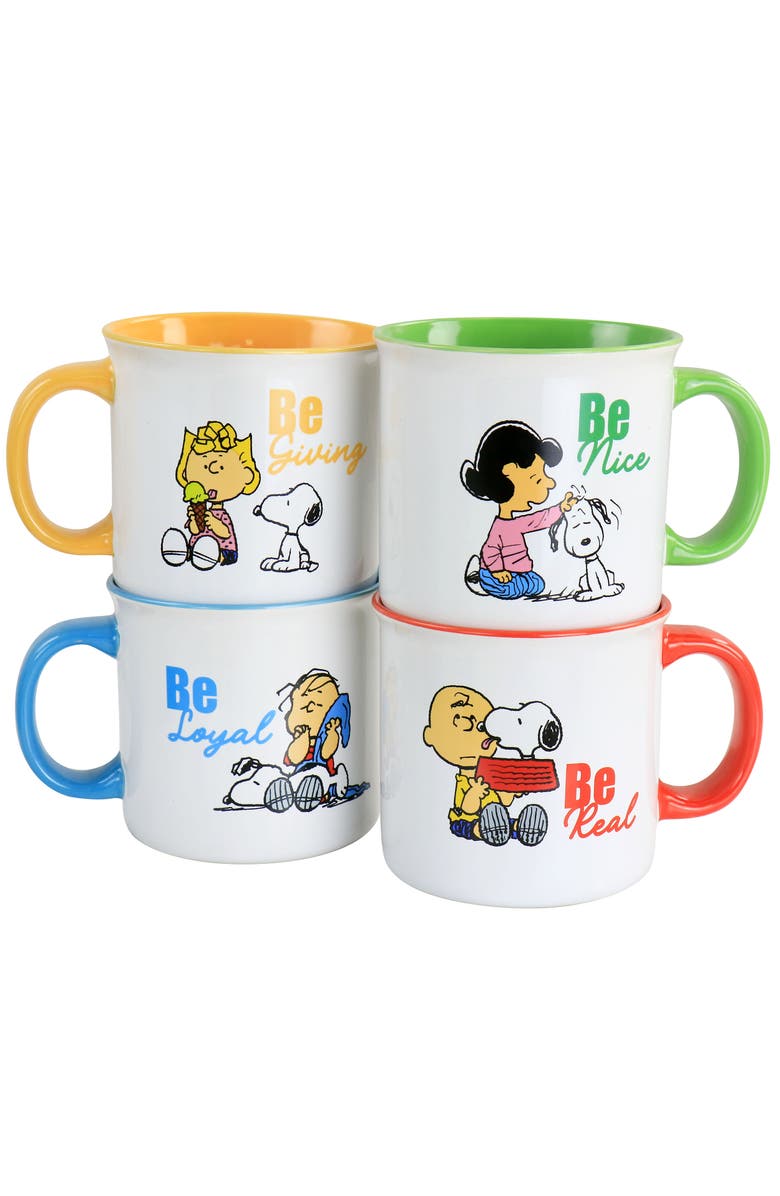 PEANUTS Gentle Reminders Stoneware 4 Piece 21oz Mug Set, Main, color, White