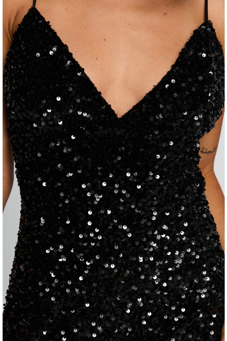 Charlette Sequin Velvet Minidress, Alternate, color, BLACK