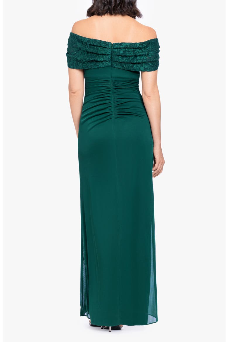 Glitter Lace Off the Shoulder Gown, Alternate, color, PINE