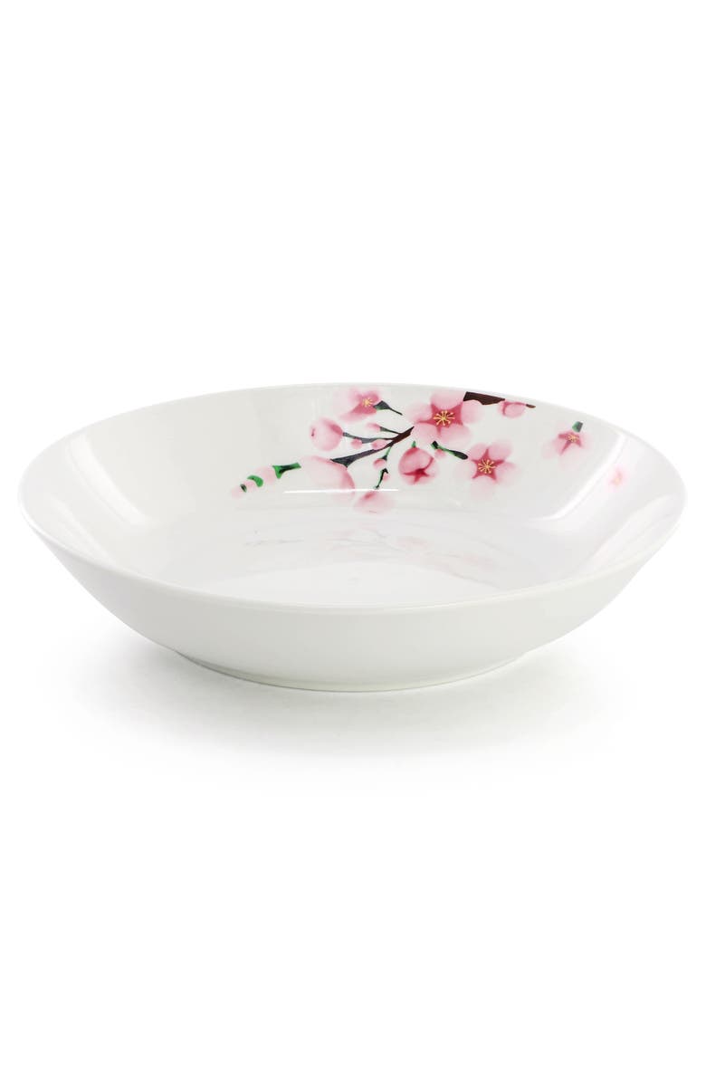 Elama Tamara 16 Piece Porcelain Double Bowl Dinnerware Set, Service for 4, Alternate, color, White