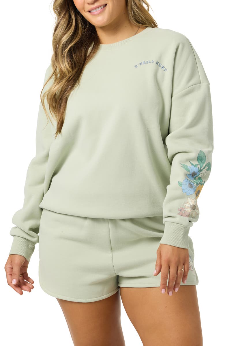 O'Neill Petal Oversize Cotton Blend Crewneck Sweatshirt, Main, color, Desert Sage
