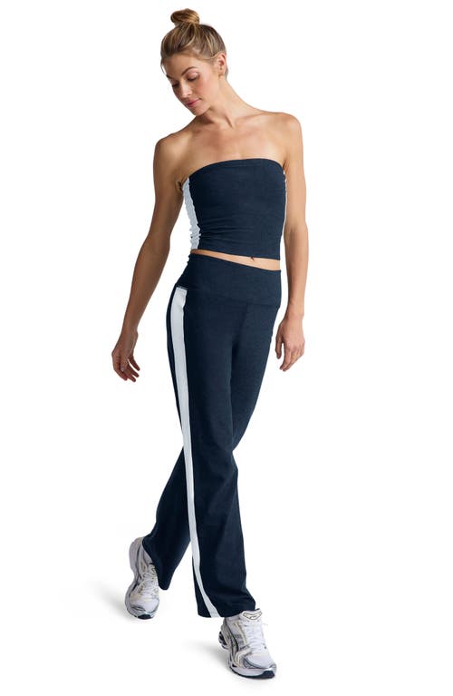 Shop Beyond Yoga Space Dye Laid Back Stripe Pants In Nocturnal Navy/cloud White