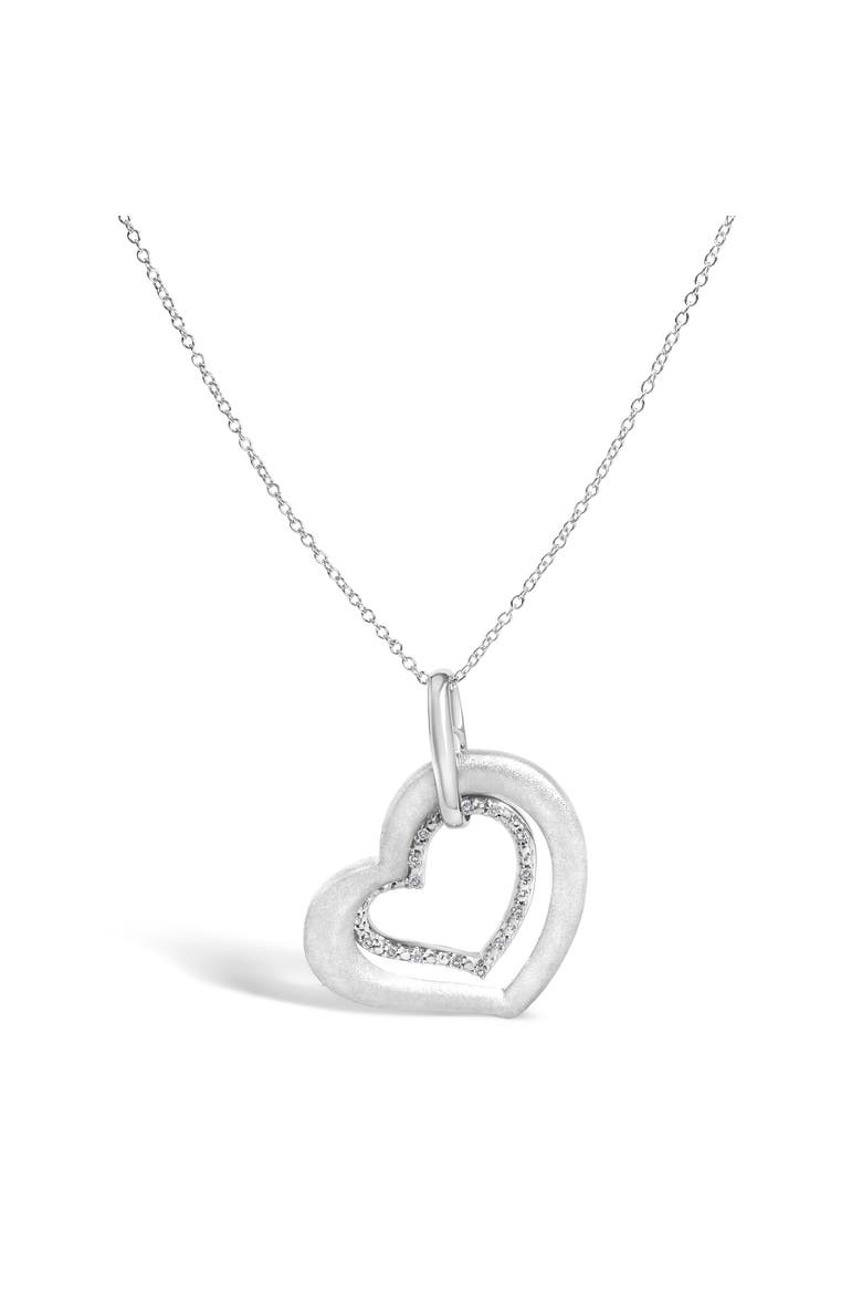 Sterling Silver Diamond Accent Matte Finish Heart Pendant Necklace, Main, color, Silver