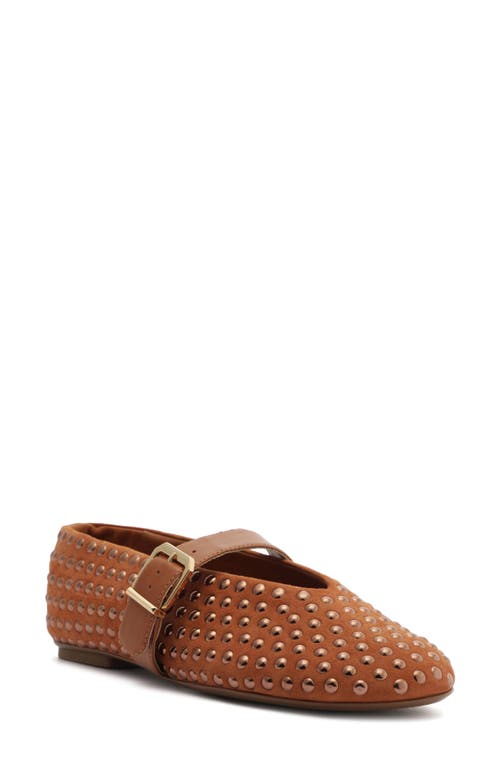 Schutz Eiza Shine Studded Suede Buckle Flats In Brown