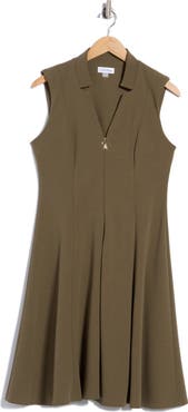 Calvin Klein Sleeveless Zip Front Fit & Flare Dress