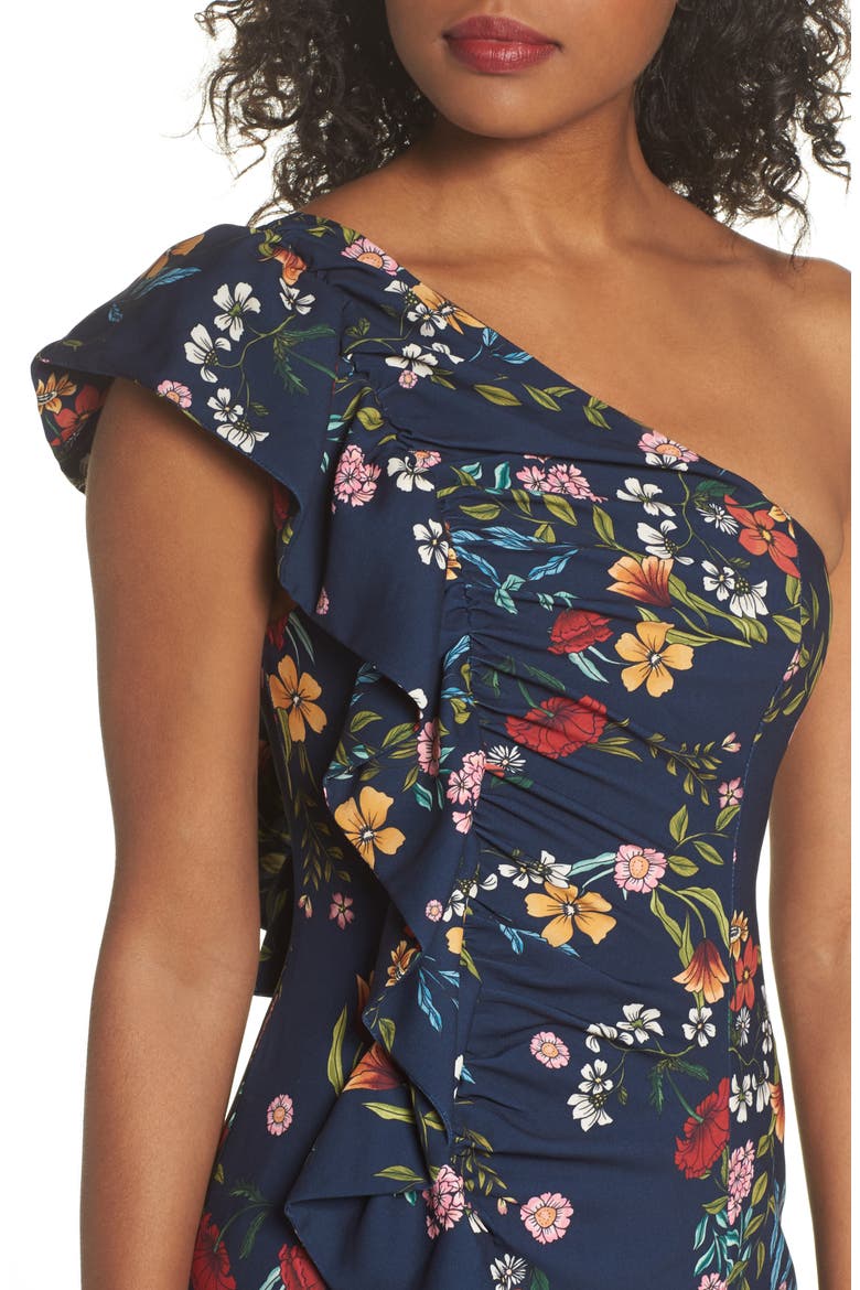 No Matter Floral One-Shoulder Gown, Alternate, color, NAVY FLORAL