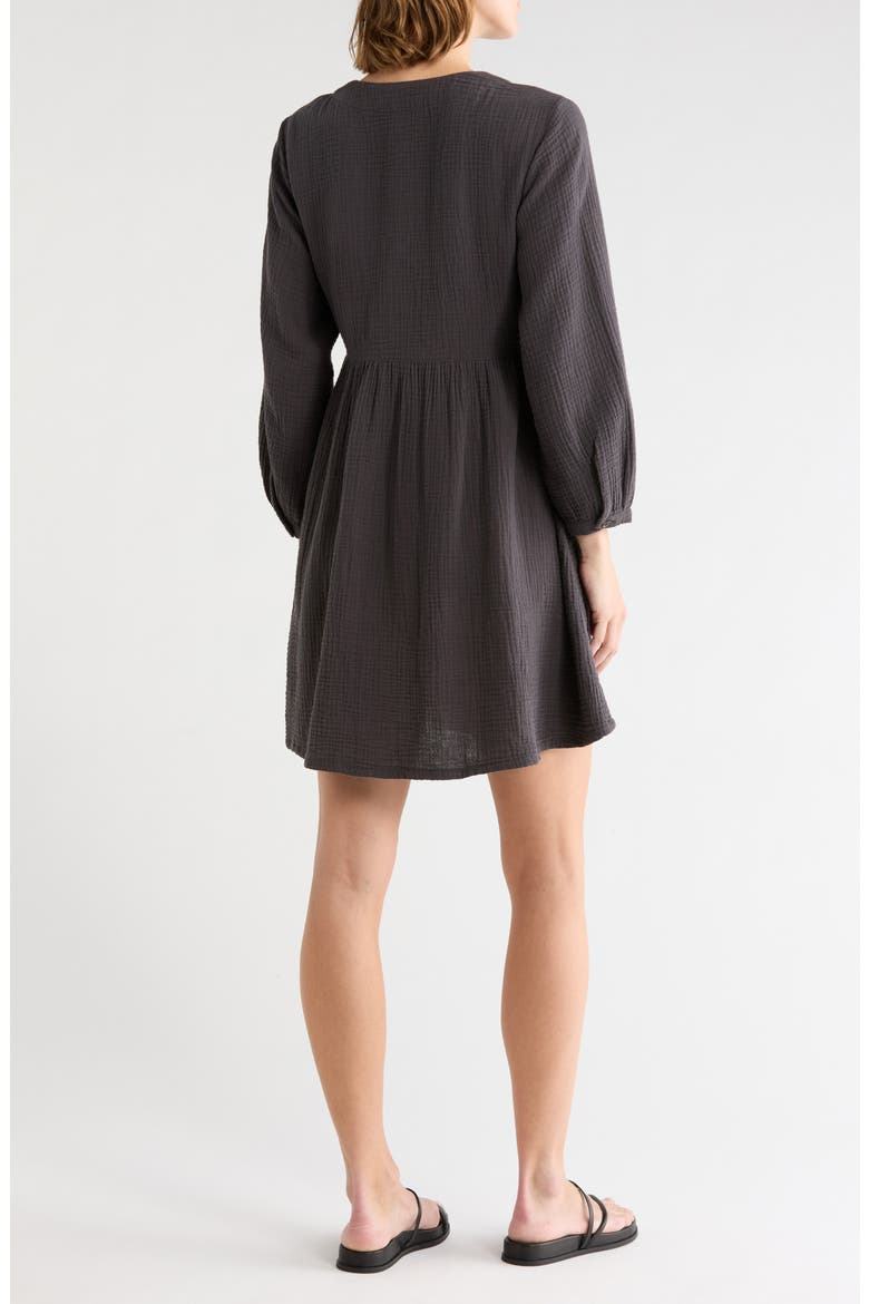Nima Long Sleeve Double Gauze Cotton Minidress, Alternate, color, BLACK COAL