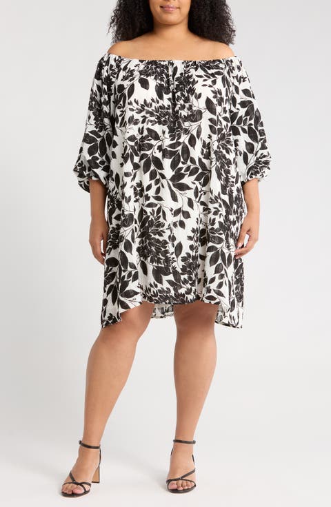 Floral Off the Shoulder Babydoll Dress (Plus)