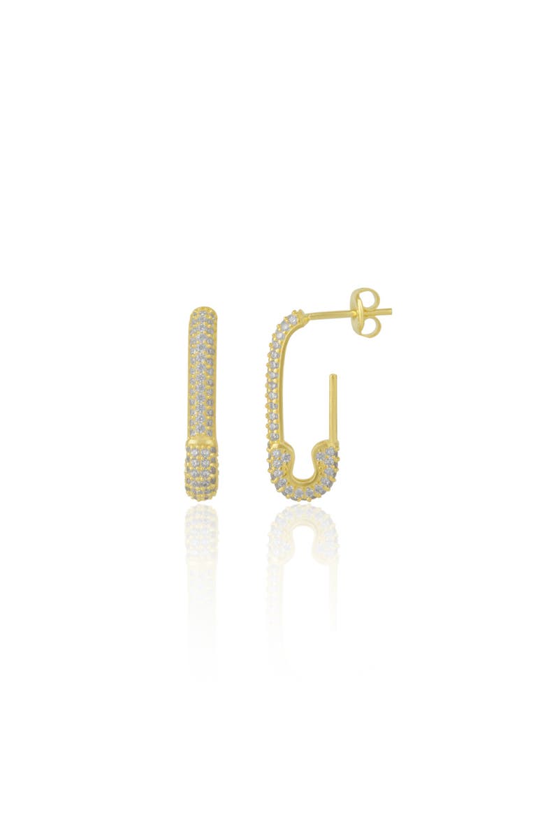 Pave Stud Safety Pin Earring Jewelled Sterling Silver, Main, color, Gold