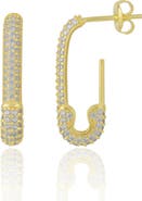 Spero London Pave Stud Safety Pin Earring Jewelled Sterling Silver