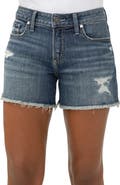 Silver Jeans Co. Suki Curvy Frayed Mid Rise Denim Shorts