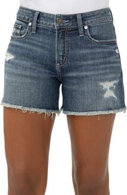 Silver Jeans Co. Suki Curvy Frayed Mid Rise Denim Shorts