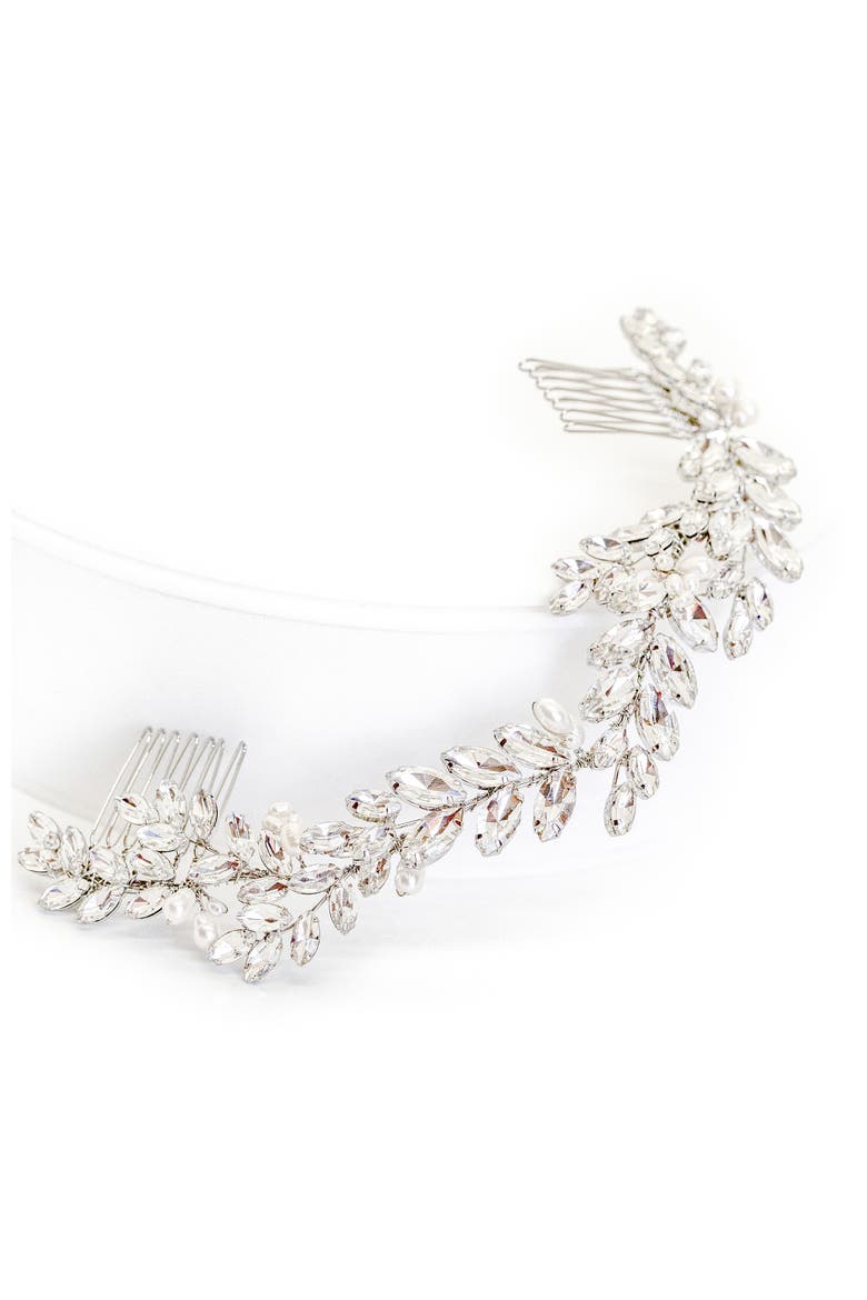 Abrielle Pearl & Crystal Halo Comb, Main, color, SILVER
