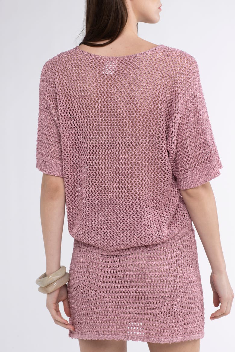 Leo Crochet Cover-Up Loose Top, Alternate, color, Pink