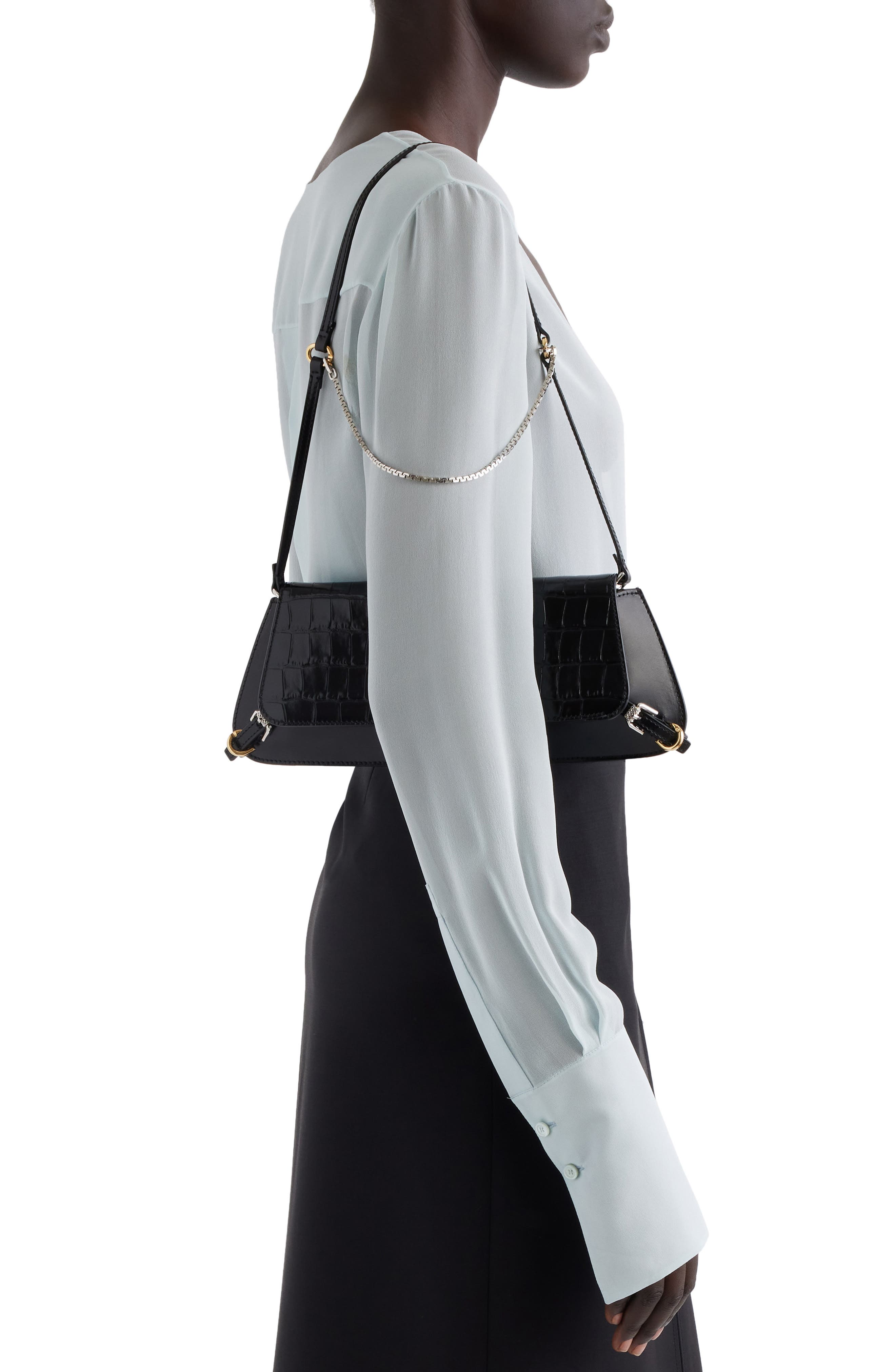 Givenchy Voyou Croc Embossed Leather Shoulder Bag, Alternate, color, 