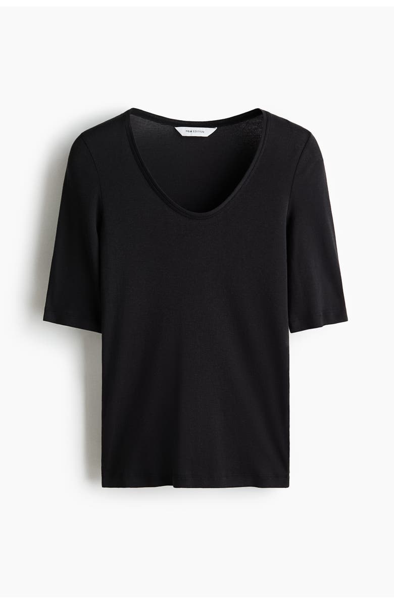 H&M Scoop-neck Pima Cotton Top, Main, color, Black