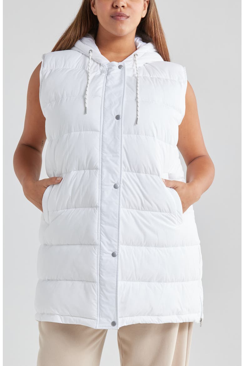 Women's Long Hooded Puffer Vest, Alternate, color, WHITE