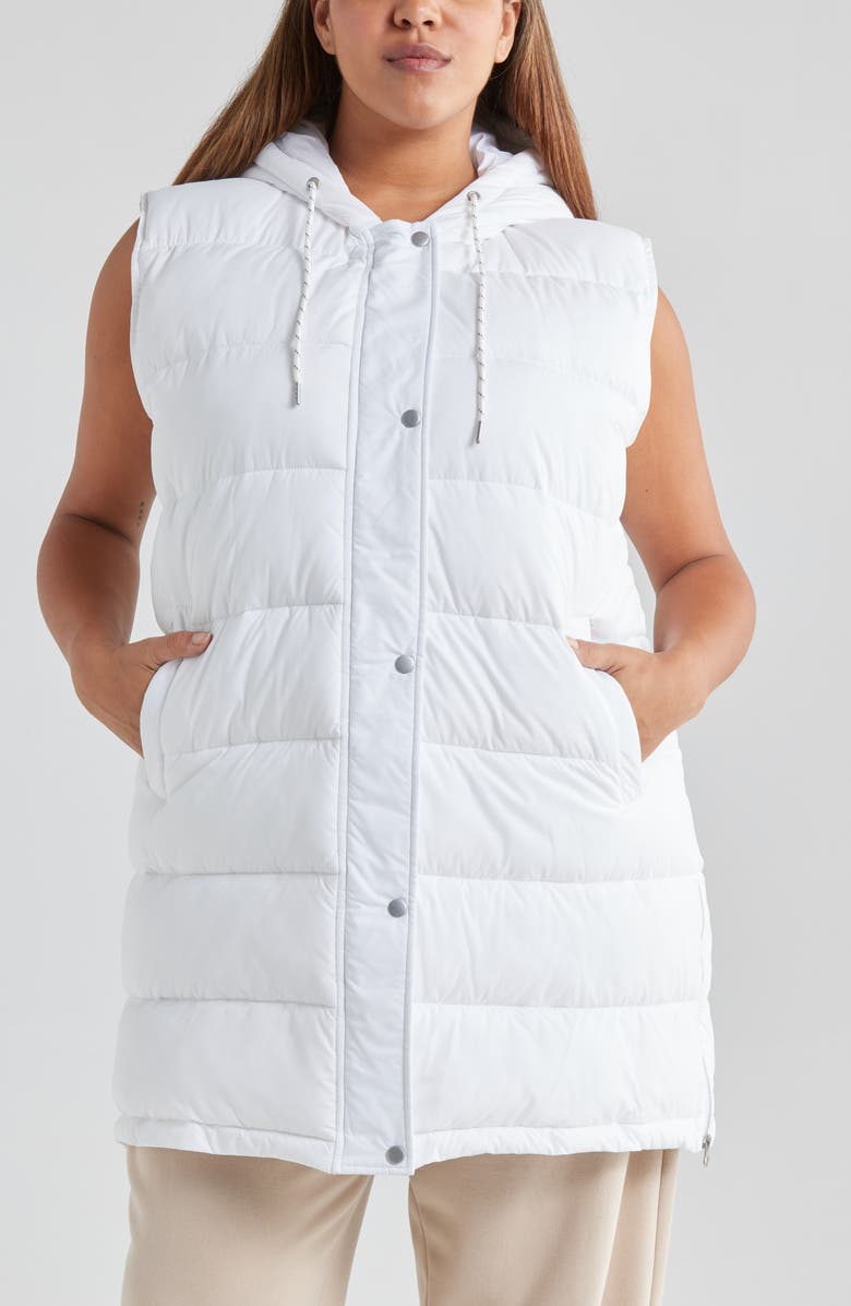 Zella Women's Long Hooded Puffer Vest, Alternate, color, White