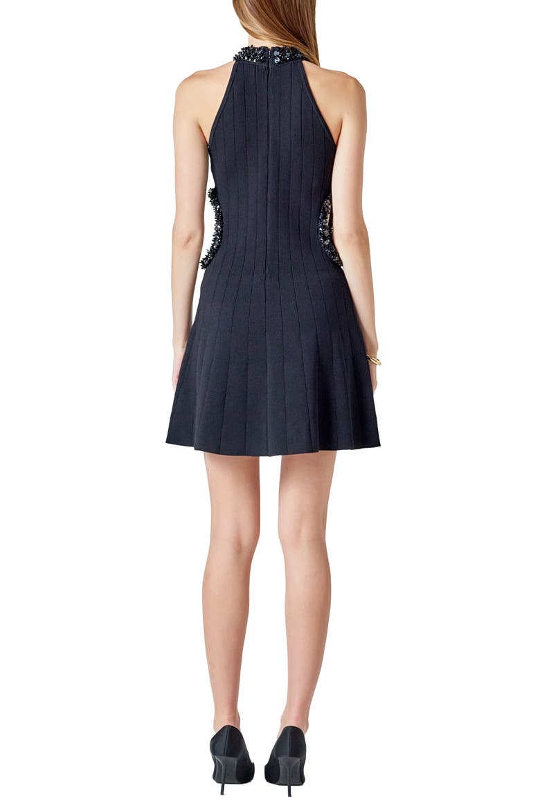 Beaded Cutout Rib Minidress, Alternate, color, BLACK