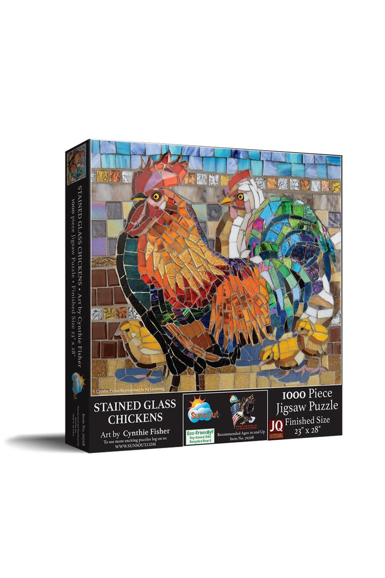 Stained Glass Chickens 1000 piece Jigsaw Puzzle for Adults, Main, color, Multicolor