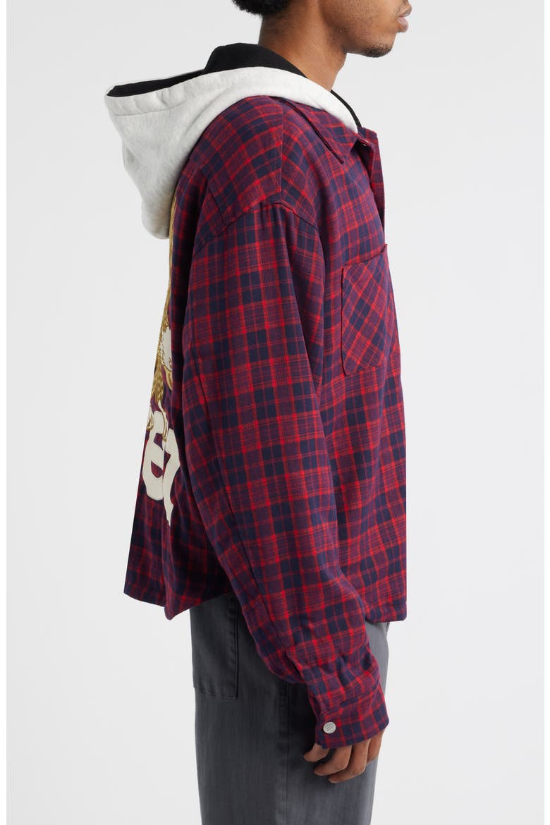 Eagle Hooded Plaid Snap-Up Flannel Shirt Jacket, Alternate, color, RED/NAVY