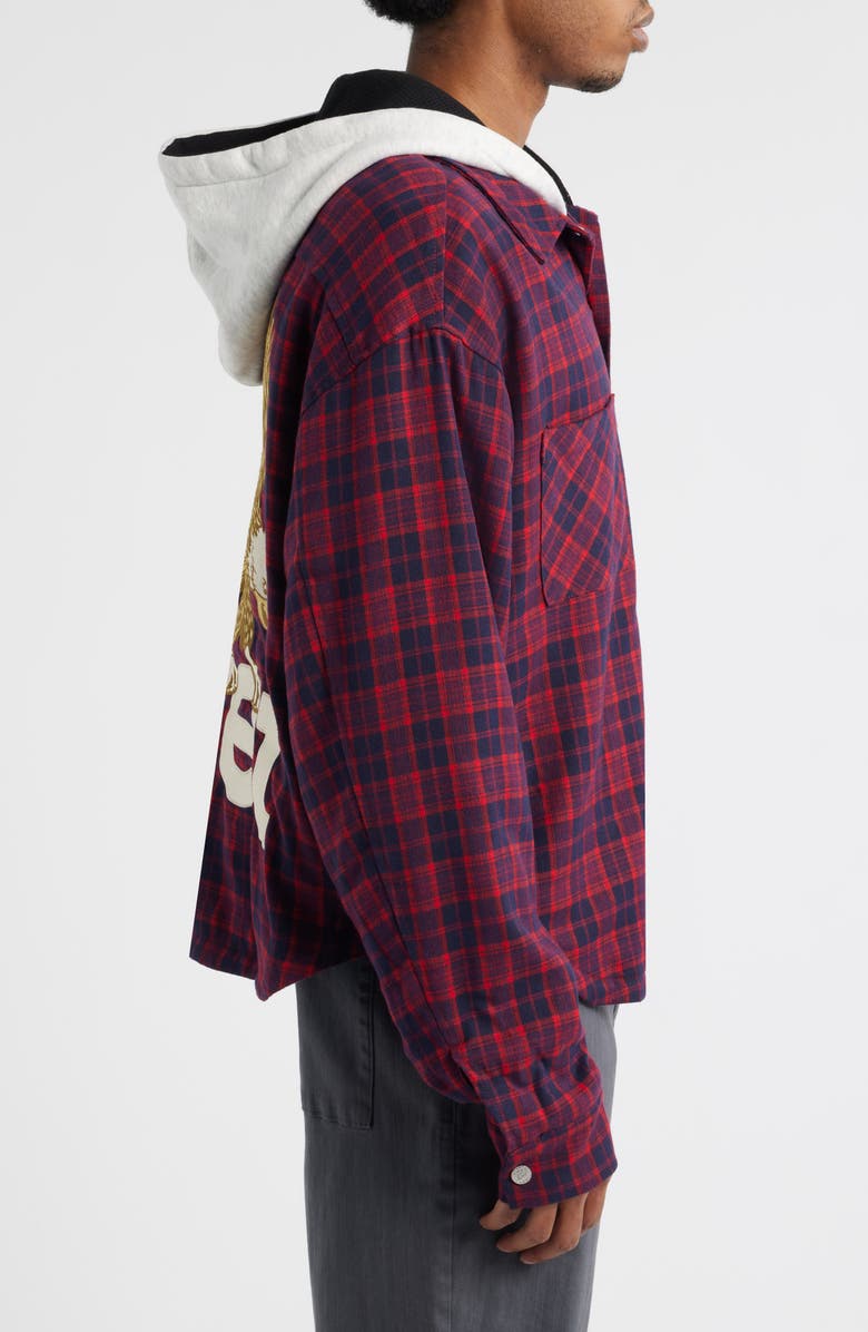 DIET STARTS MONDAY Eagle Hooded Plaid Snap-Up Flannel Shirt Jacket, Alternate, color, Red/Navy