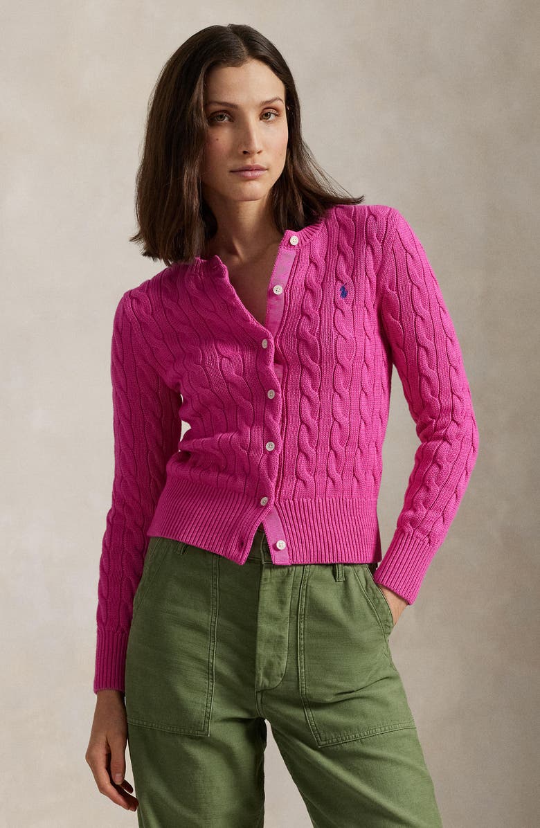 Polo Ralph Lauren Cable Knit Cotton Crewneck Cardigan, Alternate, color, 