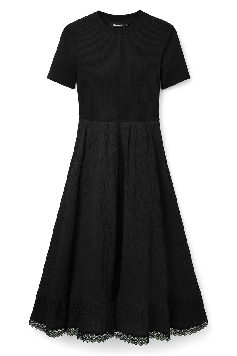 Mixed Media Mock Neck Midi Dress, Alternate, color, BLACK