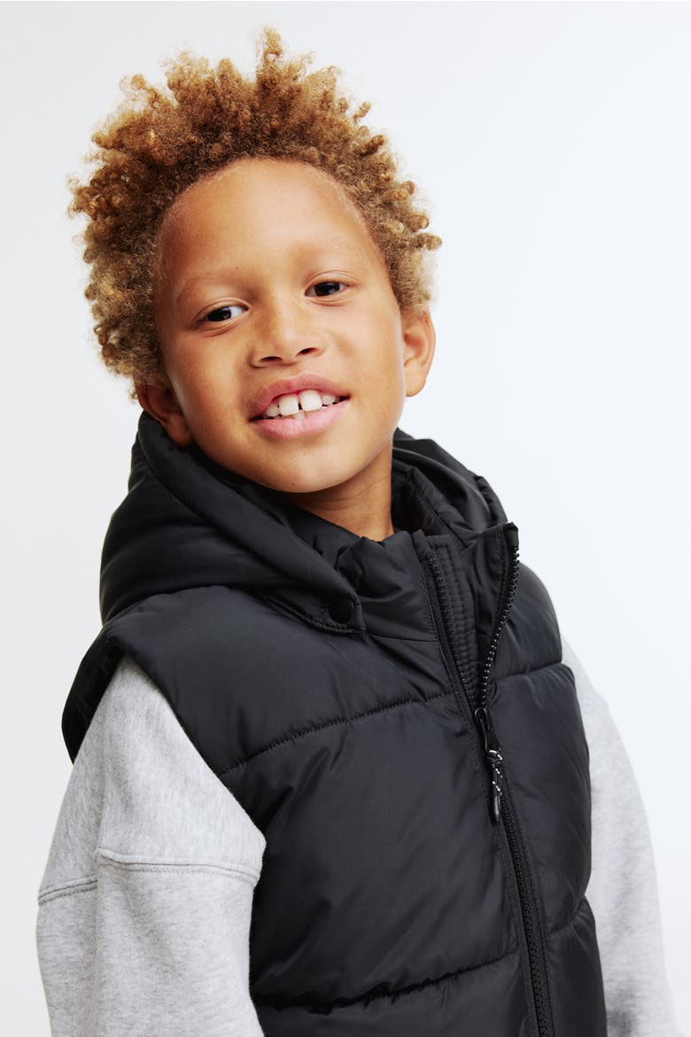 Hooded Puffer Gilet, Alternate, color, Black