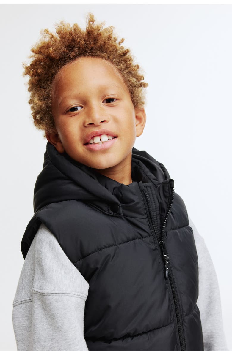 H&M Hooded Puffer Gilet, Alternate, color, Black