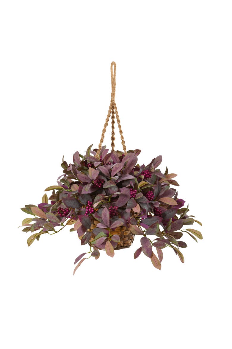 28-in Fall Laurel Leaf with Berries Artificial Plant in Hanging Basket, Main, color, Lavender