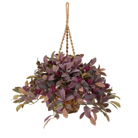 28-in Fall Laurel Leaf with Berries Artificial Plant in Hanging Basket