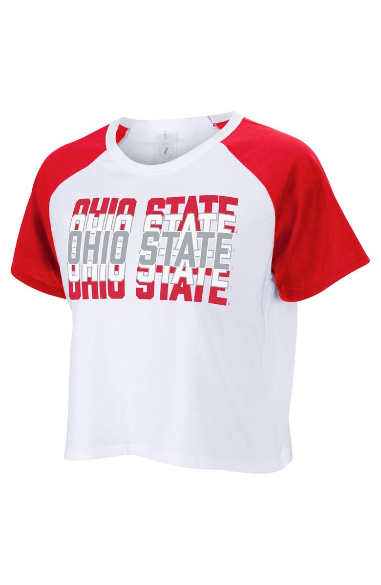 ZOOZATZ Women's ZooZatz White Ohio State Buckeyes Colorblock Repeat Raglan Cropped T-Shirt, Alternate, color, White