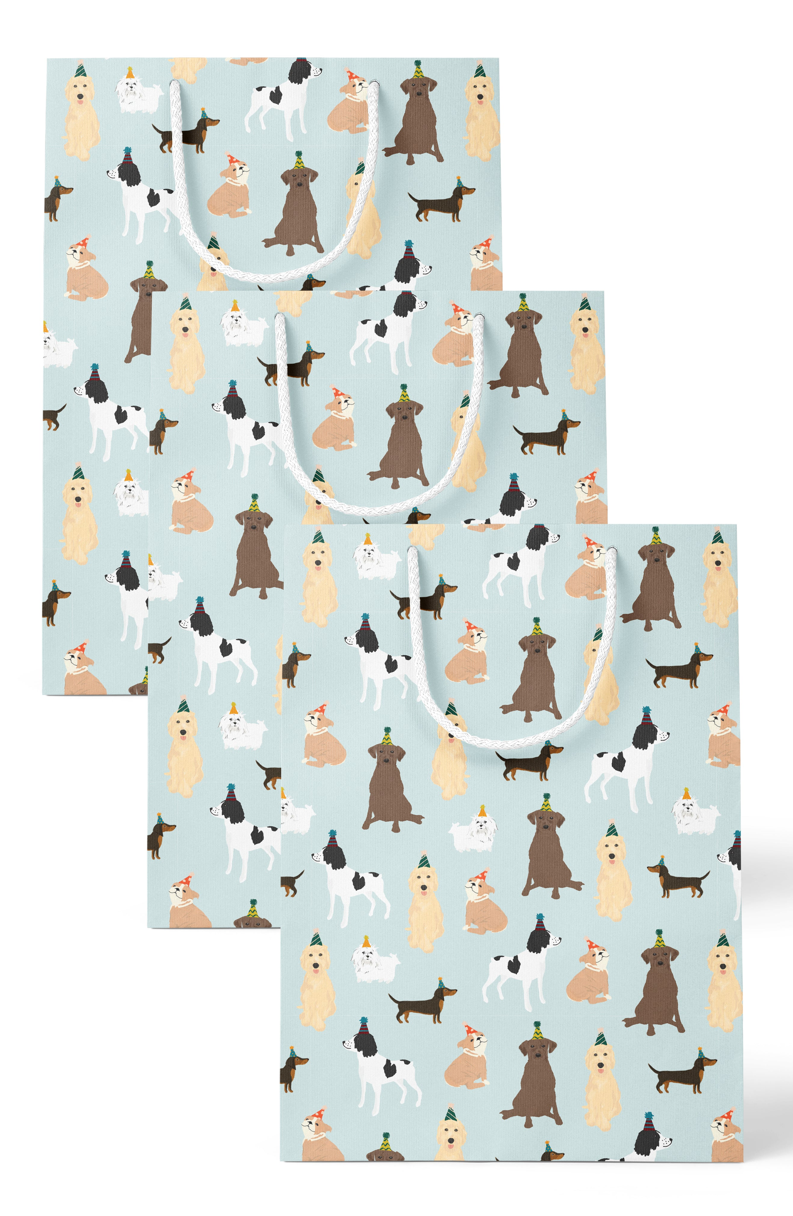 Joy Paper Co. Dog Lovers Birthday Gift Bag Set of 3 in Light Blue 