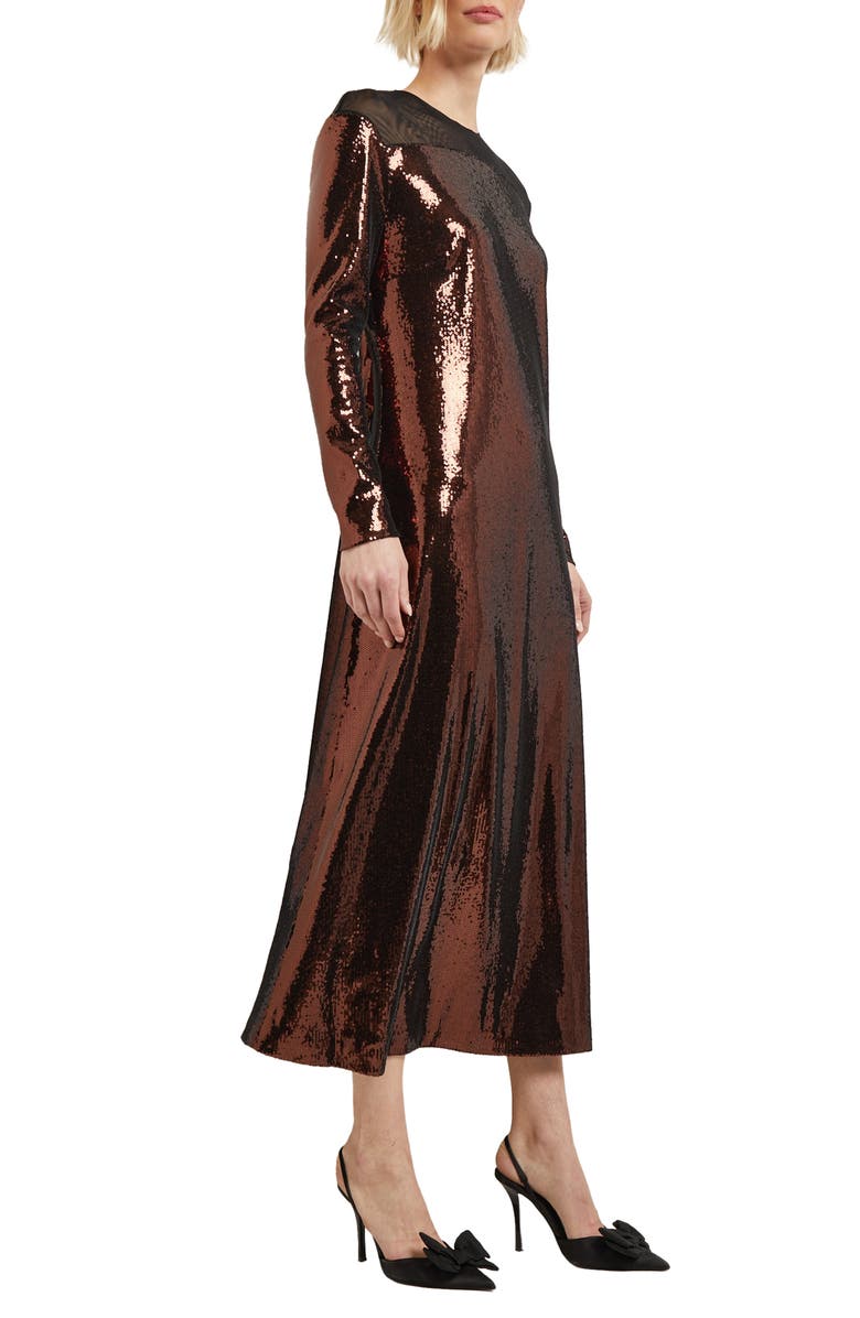 Misook Sheer Inset Long Sleeve Sequin Cocktail Dress, Alternate, color, 