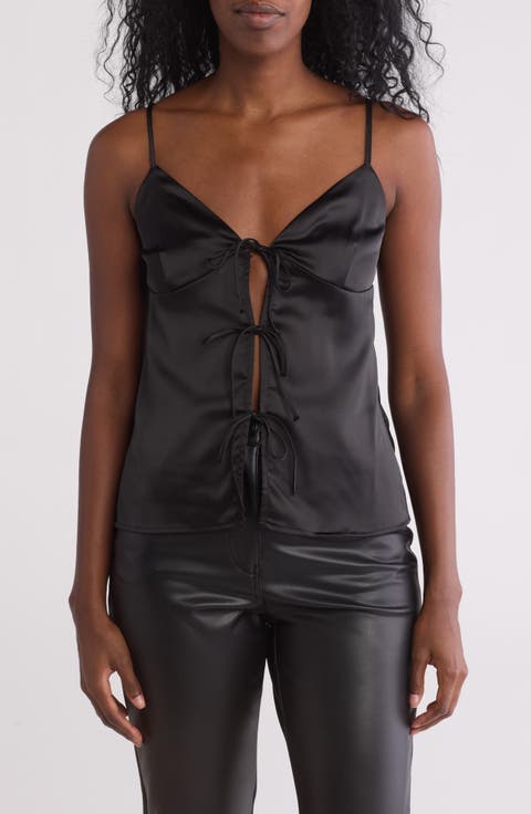 Tie Front Satin Crop Camisole