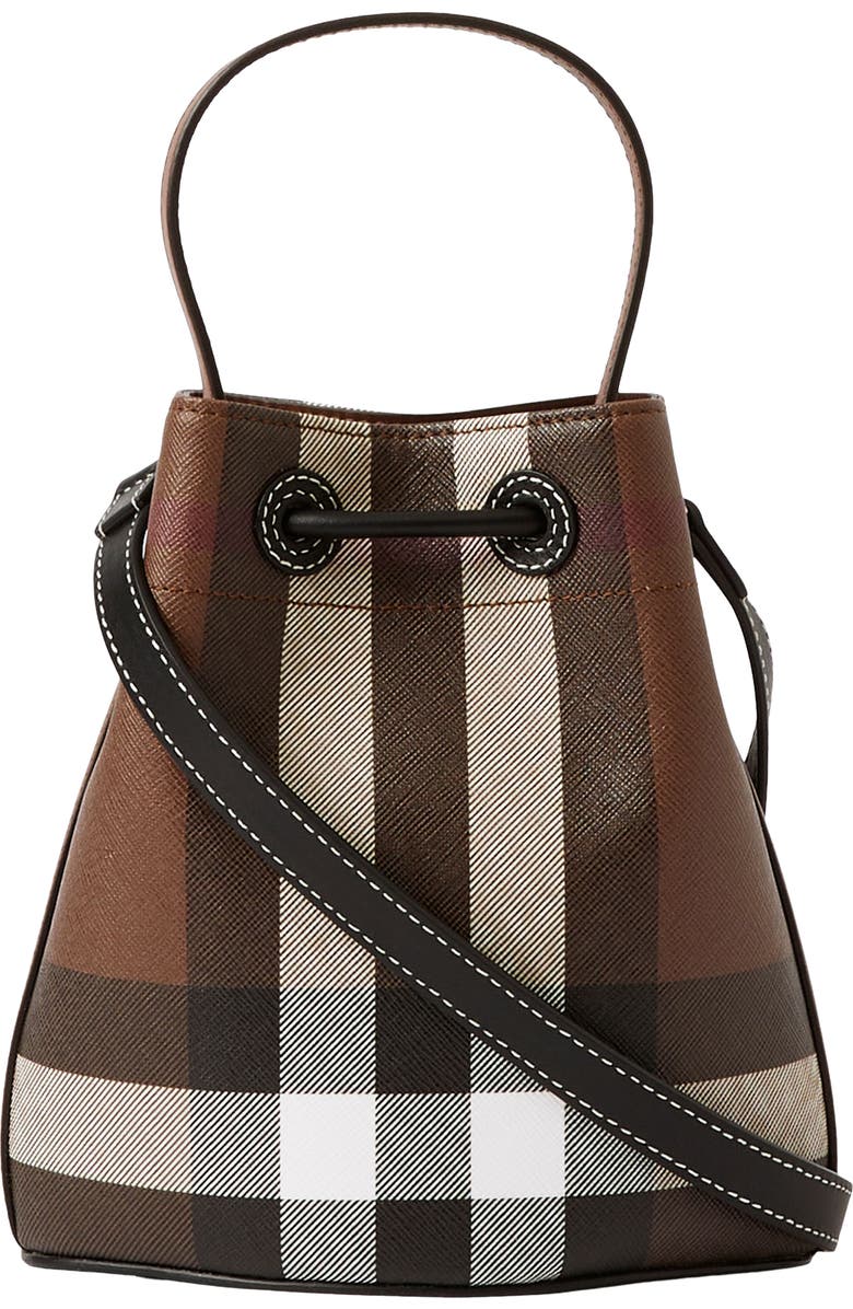Burberry Mini Check Coated Canvas & Leather Bucket Bag, Alternate, color,