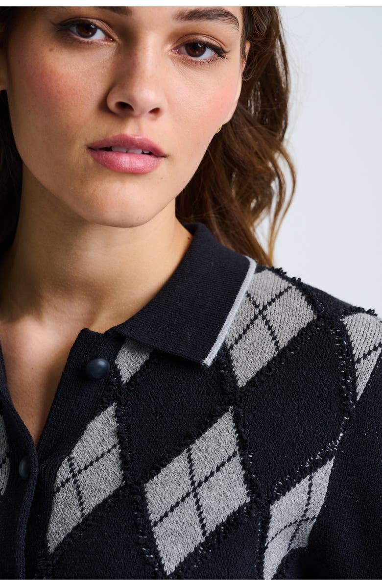 Lisa Todd Diamond Dip Argyle Cardigan, Alternate, color, Black