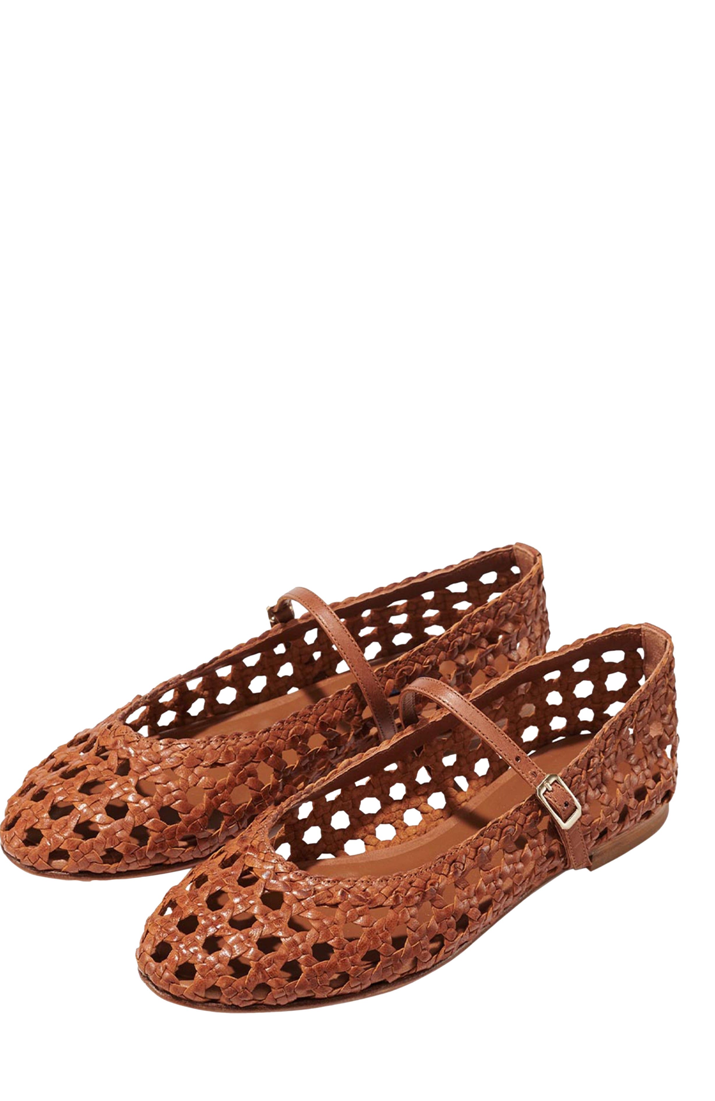 MARGAUX The Woven Demi Jane Flat, Alternate, color, Saddle Leather